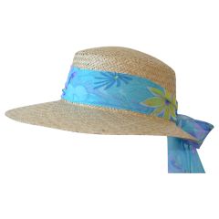 Cappello Donna Estate Paglia Nastro Fantasia Azzurro