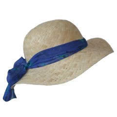 Cappello Estate Donna Paglia Tesa Larga Nastro Fiocco Azzurro