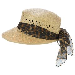 Cappello Donna Estate Paglia Visiera Nastro Leopardato